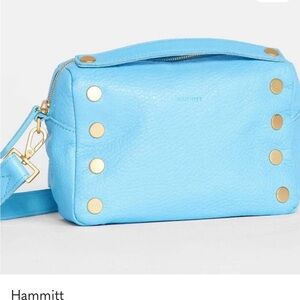 Hammitt EVAN Sky Blue Crossbody Bag with Gold Accents